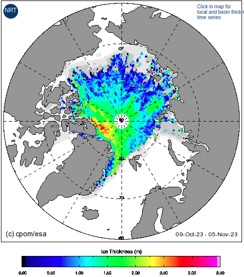 image showing the extent of and thickness of arctic sea ice